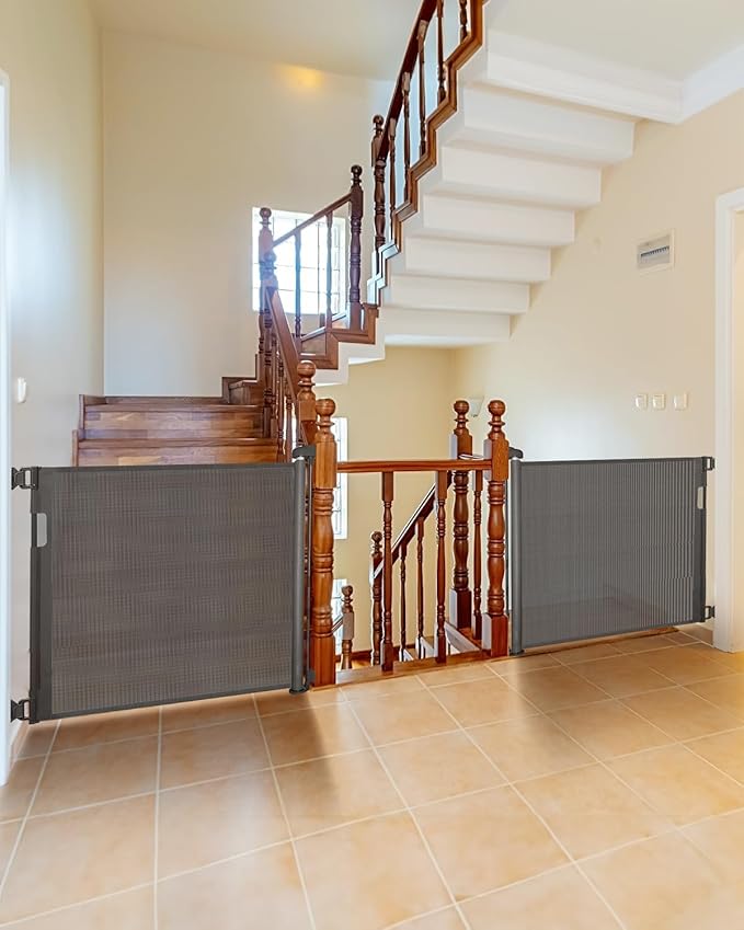 Veraste (2 Pack) Retractable Baby Gate for Doorways and Stairs, Mesh Safety Gate for Pet, Indoor & Outdoor Use, One-Hand Operation, Easy Installation, 33.6" Tall, Expands to 55" Wide（Grey,33.6"x55"