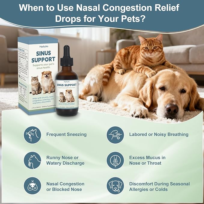 Nasal Health Support Drops for Cats & Dogs, Pet Sinus & Respiratory Comfort Supplement, Helps Maintain Clear Breathing, Supports Seasonal Wellness & Immune Function
