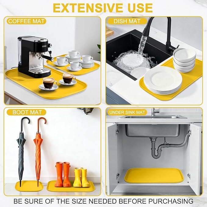 Smilool Silicone Pet Food Mat with Raised Edge for Food and Water Bowl, Dog Feeding Mats, Cat Food Trays for Floor Waterproof, Rubber Tray for Dogs and Cats, 19 x 12 x 0.7 Vivid Yellow
