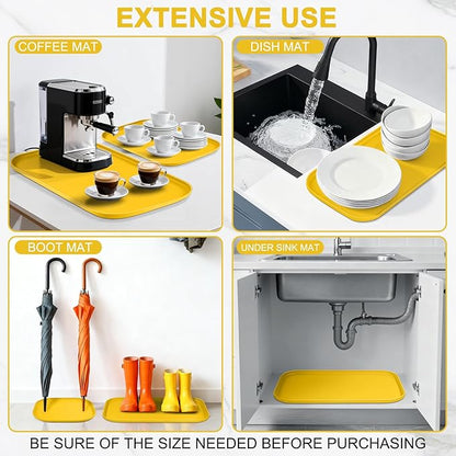 Smilool Silicone Pet Food Mat with Raised Edge for Food and Water Bowl, Dog Feeding Mats, Cat Food Trays for Floor Waterproof, Rubber Tray for Dogs and Cats, 19 x 12 x 0.7 Vivid Yellow