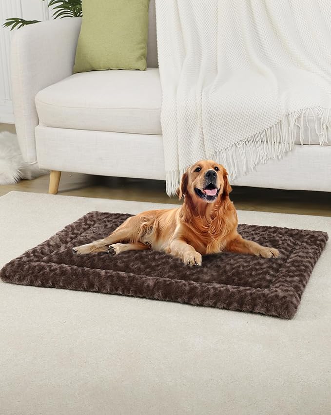 Washable Dog Bed Mat Dog Crate Pad Soft Fluffy Pet Kennel Beds Dog Sleeping Mattress for Large Jumbo Medium Small Dogs, 41 x 27 Inch, Brown