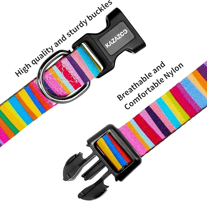 Kazazoo Dog Collar Cute and Soft Nylon Puppy Collar for Boy and Girl, Adjustable Dog Collars for Small Medium Dogs, Rainbow-XS