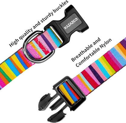 Kazazoo Dog Collar Cute and Soft Nylon Puppy Collar for Boy and Girl, Adjustable Dog Collars for Small Medium Dogs, Rainbow-XS