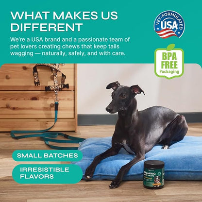 Hemp Calming Chews for Dogs - Advanced Dog Calming Chews with Organic Chamomile - Separation Aid, Barking, Stress Relief, Thunderstorms, Vet Visits - Melatonin, Hemp Oil, Vitamins - 130 Soft Treats