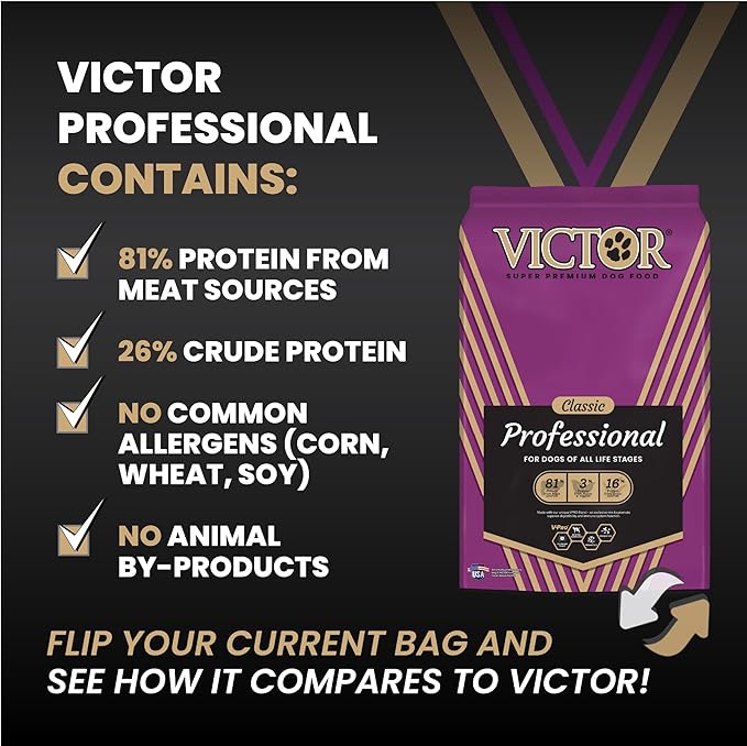 VICTOR Super Premium Dog Food – Professional Dry Dog Food – Super Premium Kibble with 26% Protein – Gluten-Free with Beef, Chicken & Pork Meals – for High Energy and Active Dogs & Puppies, 50lbs