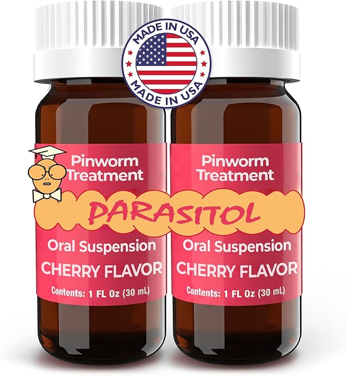 PARASITOL Pinworm Medicine for Family | Effective Deworming Formula with Pyrantel Pamoate, Quick Relief for All Ages, Easy Liquid Form, Safe & Gentle, Human Dewormer for All Parasites, 1 Fl Oz, 2-Pack