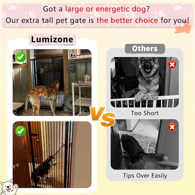 Lumizone Extra Tall Cat Gate 55.12" High Pressure Mounted Extra Wide 2025 New (17 Sizes) 1.37" Gap No Drilling Auto-Close One-Handed Operation Tall Pet Gate for Dogs(Black, 55.12" H x 29.92"-34.24" W)
