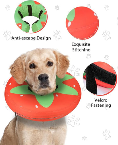 MIDOG Soft Inflatable Dog Cone,Donut E-Collar Alternative for After Surgery, Prevents Licking,Allowing Normal Eating & Vision,Comfortable Recovery Collar for Small Medium Large Dogs&Cats,Strawberry-XS