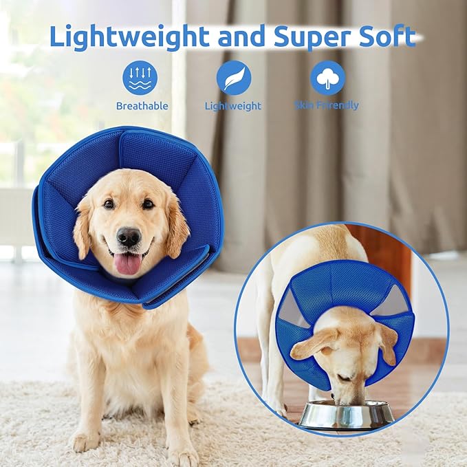 Dog Cone Collar - Soft Elizabethan Collar for Dogs After Surgery, Comfy Cone for Dogs to Stop Licking, Adjustable Dog Cone Alternative for Wound Healing (Navy S)