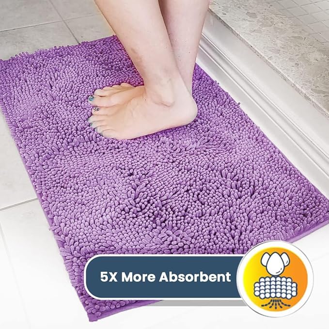 Muddy Mat® | Super Absorbent Door Mat Indoor, Microfiber Quick Dry Chenille Entryway Rug, Non-Slip Front Door Mat, Indoor Mats for Entryway, Machine Washable Pet Rug, Purple 36"x60"