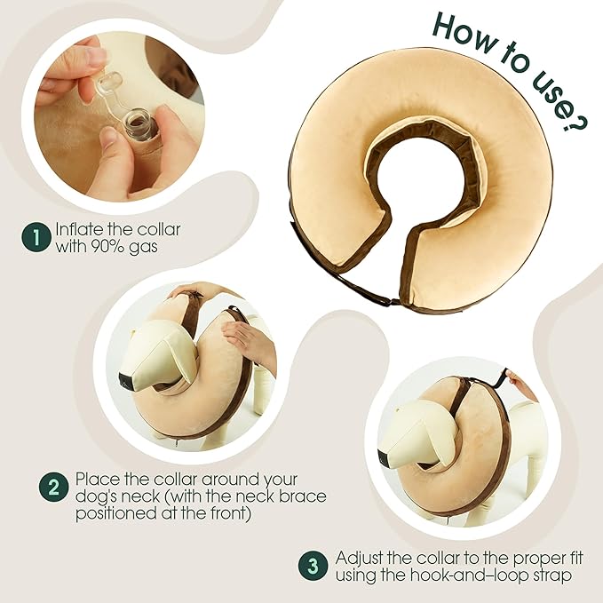 Kuoser Inflatable Dog Cone Collar, Soft Dogs Cone Alternative After Surgery, Dog Donut Collar to Stop Licking, Inflatable Puppy Cone Neck Pillow, Comfortable E-Collar for Small Medium Large Dogs, L