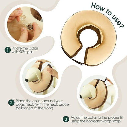 Kuoser Inflatable Dog Cone Collar, Soft Dogs Cone Alternative After Surgery, Dog Donut Collar to Stop Licking, Inflatable Puppy Cone Neck Pillow, Comfortable E-Collar for Small Medium Large Dogs, L