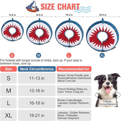 BEAUTYZOO Dog Cone Alternative After Surgery for Large Medium Small Dogs, Soft Inflatable Cone Collar for Dogs Cats, Neck Donut E Collar Dog Recovery Collar to Stop Licking, Shark Blue, XL