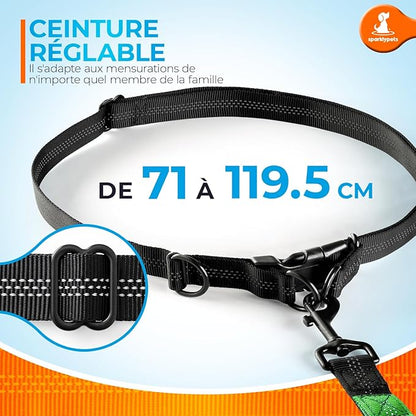 SparklyPets - Hands Free Dog Leash with Reflective Stitches - Waist Leash for Dog Walking, Hiking, Training, Jogging, Canicross, Running - for Medium & Large Breeds