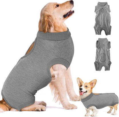 SlowTon Dog Recovery Suit - Surgery Recovery Suit for Female Male Dogs, Dog Onesie After Spay Abdominal Wounds, E-Collar Cone Alternative Prevent Licking Pet Surgical Suit(Grey,S)