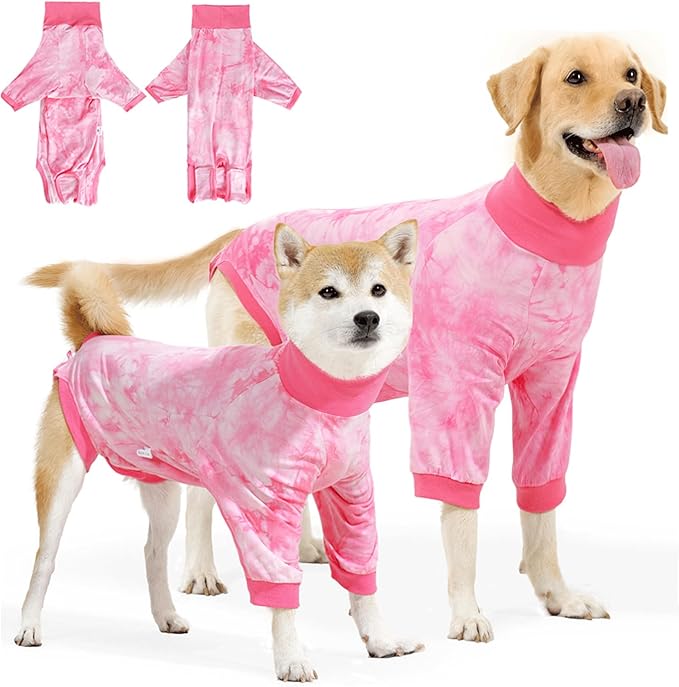 Lukovee Recovery Suit for Dogs - Soft Onesie Dog Surgery Suit for Female Male Dogs, Breathable Surgical Recovery Suit Prevent Licking Spay Recovery Suit Dog E-Collar & Cone Alternative(L,Pink)
