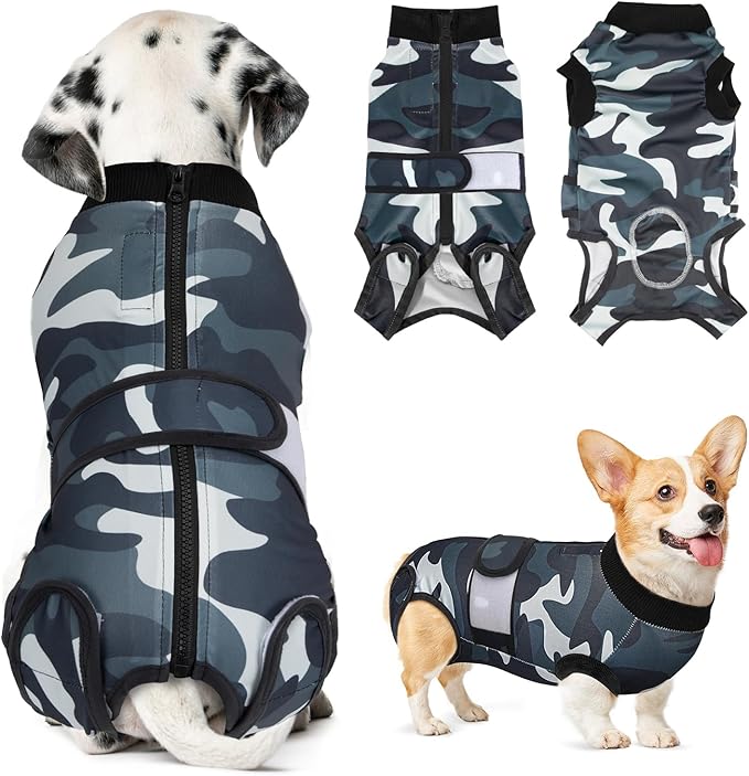 Lukovee Recovery Suit for Dogs, Zipper On Recovery Suit for Female Male Dog, Onesie Abdominal Wounds Cone E-Collar Alternative Prevent Licking Spay Recovery Suit (XXL,CF)