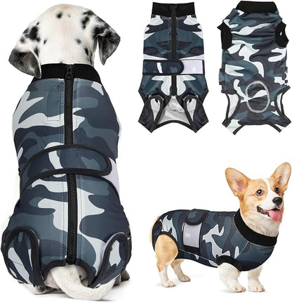 Lukovee Recovery Suit for Dogs, Zipper On Recovery Suit for Female Male Dog, Onesie Abdominal Wounds Cone E-Collar Alternative Prevent Licking Spay Recovery Suit (XXL,CF)