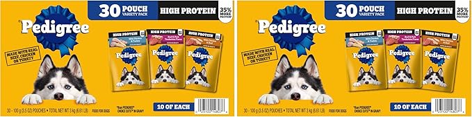 Pedigree High Protein Dog Food,Adult Wet Dog Food Pouches,Variety Pack,3.5 oz. Pouches,30 Count (Pack of 2)