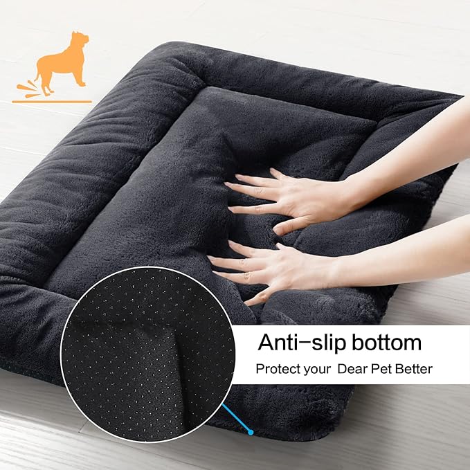 Dog Beds Crate Pad for Medium/Large Dogs Fit Dog Crates,Washable & Anti-Slip Kennel Pad for Dogs Cozy Sleeping Mat,Dark Gray 42inch