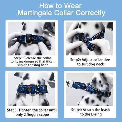 Fidohug Reflective Martingale Collar for Dogs Nylon Training Collar with No Buckle, No Pull Boy Male Dog Collar for Large Dogs（Navy Blue Sailboat，L）