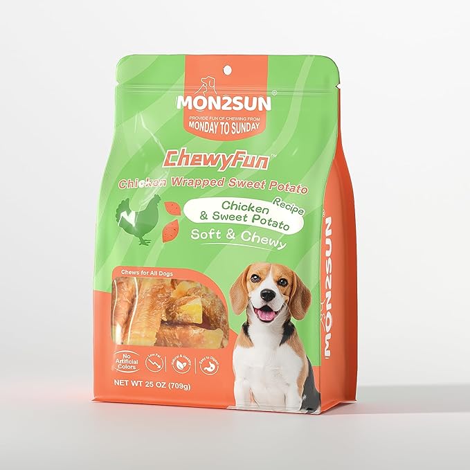 MON2SUN Chicken Wrapped Sweet Potato Dog Treats for All Breeds, Rawhide-Free Soft Chews for Training, No Artificial Colors, 25 oz