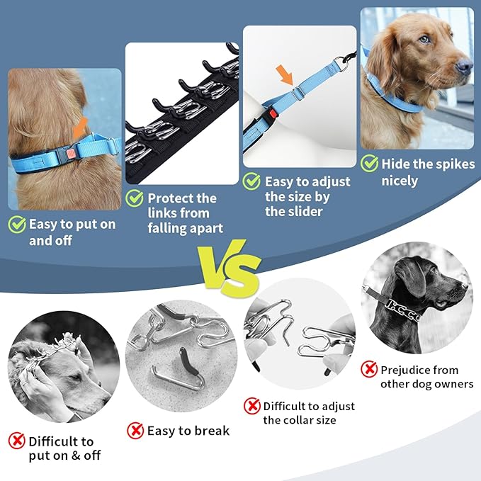 Mayerzon No Pull Dog Collar, Patented Martingale Collar for Small Medium Large Dogs with Buckle and Heavy Duty Nylon for Walking Training Hunting, Safe and Easy to Use(L, Blue)