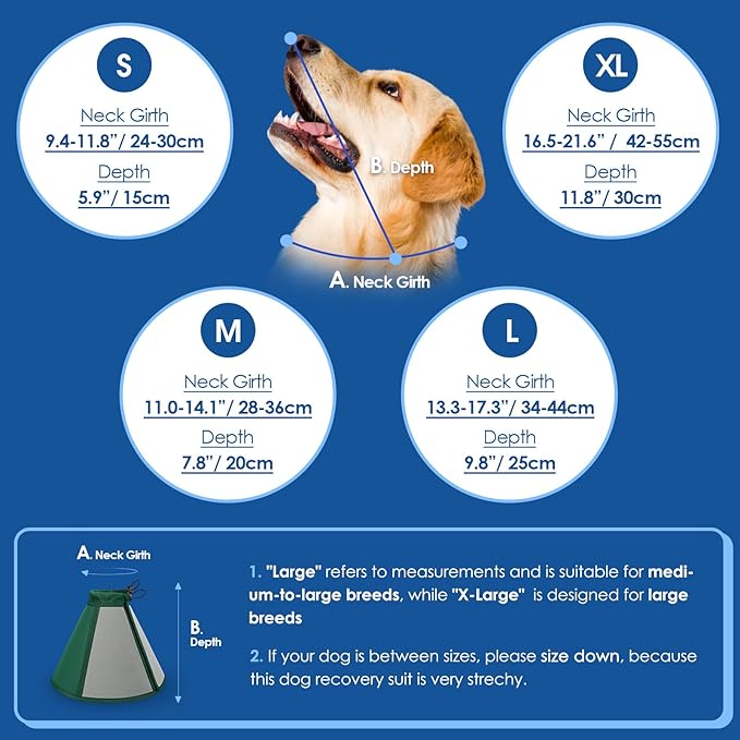 SUNFURA Dog Cone - Soft Cone for Dogs to Stop Licking, Comfy Dog Cones E-Collar Alternative After Surgery, Adjustable Dog Recovery Collar for Wound Care, Spay, Neuter, Green Small
