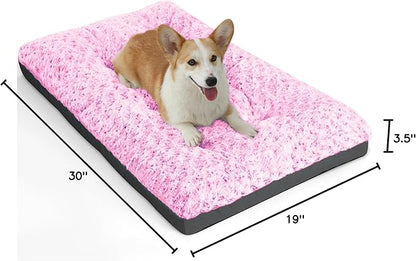 POCBLUE Dog Bed Medium Sized Dog, Washable Plush Pet Bed for Crate, Anti-Slip Pet Mat for Cages, Comfy Crate Pad for Outdoor/Indoor/Car Use, Soft Kennel Pad for Dogs Up to 40 lbs, 29"x19", Pink