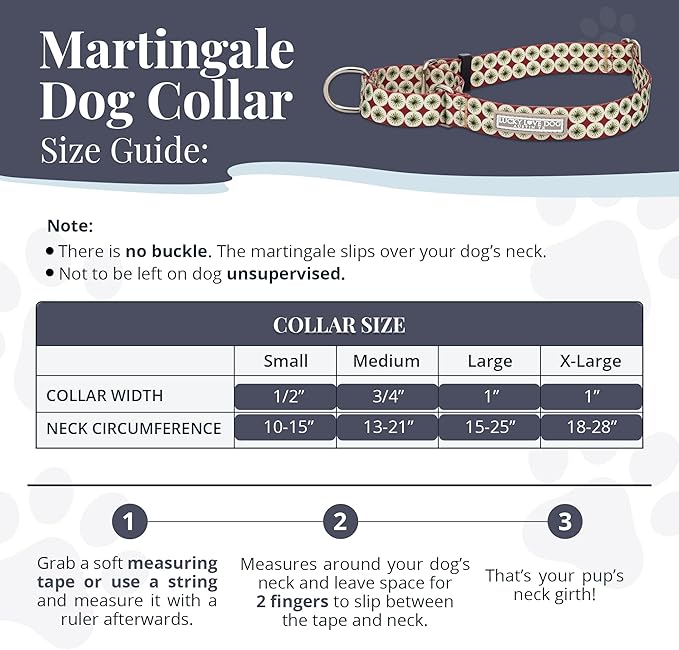 Lucky Love Dog Martingale Dog Collar - Adjustable, No-Slip, Durable, & Soft Webbing Collar for Male and Female Dogs Ideal for Training & Walking - in Unique Pongo Pattern, Medium Size