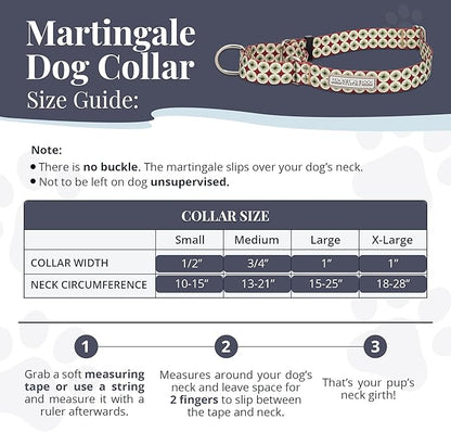 Lucky Love Dog Martingale Dog Collar - Adjustable, No-Slip, Durable, & Soft Webbing Collar for Male and Female Dogs Ideal for Training & Walking - in Unique Pongo Pattern, Large Size