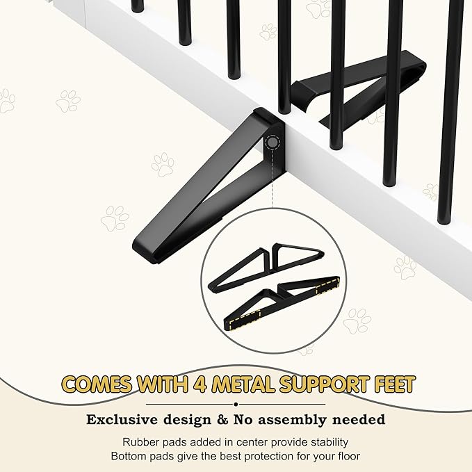 PUPETPO Freestanding Pet Gate with Door, Tall Dog Gate for House, Extra Wide, Pet Puppy Safety Fence, Support Feet Included, 120 Inch Wide, 6 Panels 32" Tall, White & Black