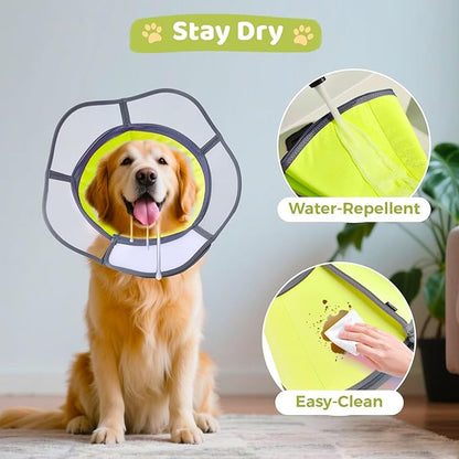 Soft Dog Cone Collar After Surgery Recovery,Adjustable E-Collar with Removable Shield,Lightweight,Breathable Anti-Licking Protective Cone for Large,Medium,Small Pets (Neon Green, XXL(Neck:20''-25''))
