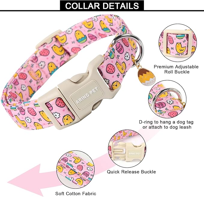 ARING PET Easter Dog Collar-Cute Adjustable Pink Chick Pet Collars Puppy Collar Gifts with Quick Release Buckle for Girl Boy Dogs-S