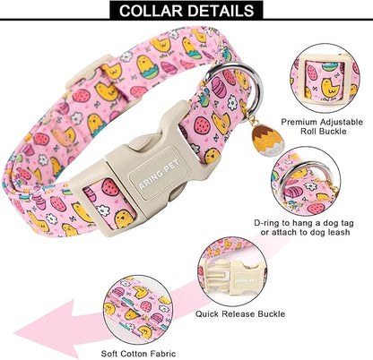 ARING PET Easter Dog Collar-Cute Adjustable Pink Chick Pet Collars Puppy Collar Gifts with Quick Release Buckle for Girl Boy Dogs-L