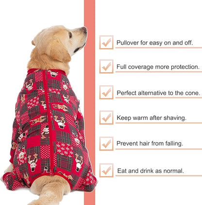 Yeapeeto Dog Onesie Surgery Recovery Suit for Large Medium Bodysuit Dogs Pajamas PJS Full Body for Shedding, Prevent Licking, Wound Protection, Cone Alternative… (Xmas Red, 2XL)