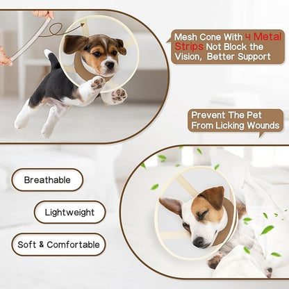 Soft Dog Cone Collar to Stop Licking-Adjustable Comfortable Mesh Recovery Collars After Surgery for Small or Miniature Dog, Alternative to Plastic Elizabethan Collar for Neuter Incision Care (Brown,M)