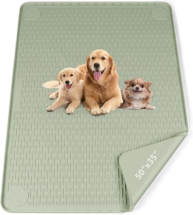 Pee Pads for Dogs, 50" x 35" Extra Large Reusable Silicone Mat, Washable Puppy Training Pads for Potty Training, Non-Slip, Leak-Proof, Indoor Floor Protection (Green)