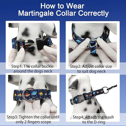 Martingale Dog Collars with Buckle No Slip Training Boy Dog Collar for Medium Dogs (Blue Space, Medium)