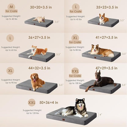 EHEYCIGA Orthopedic Dog Beds for Large Dogs with Removable Washable Cover for Crate, Grey, 35x23