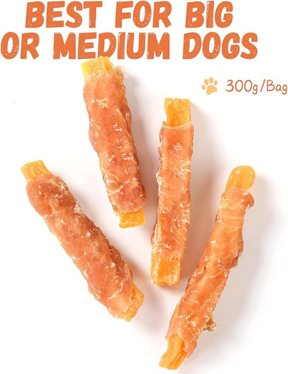 Pawmate Chicken Jerky Wrapped Sweet Potato Dog Treats w/Taurine, Healthy Dog Snacks Low Fat High Protein, Chewy Training Rewards Treats for Small Medium Large Breeds,10.6 oz, 13-17 Counts