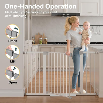 Cumbor 29.7–51.5" Extra Wide Baby Gate for Stairs, Pressure-Mounted Dog Gates for Doorways & Hallways, Auto-Close Walk-Through, No-Trip Design, Child Proof Safety, Dog/Pet Gate for Indoor Use, Silver