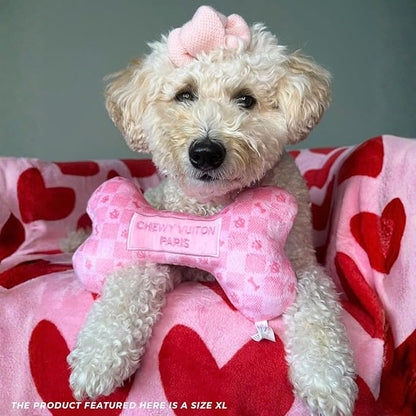 Haute Diggity Dog Chewy Vuiton Bone Plush Squeaky Dog Toy, Soft Durable Designer-Inspired Stuffed Puppy Chew Toys for Small, Medium & Large Dogs, Machine-Washable (Pink Checker) XL