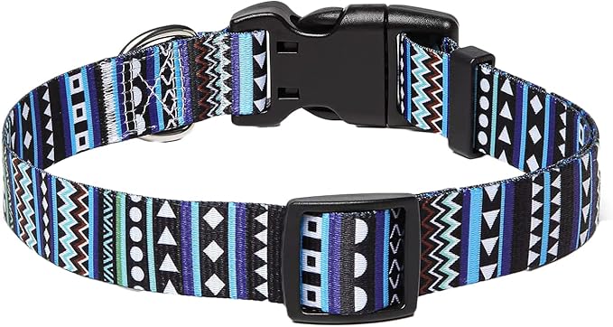Mihqy Dog Collar with Bohemia Floral Tribal Geometric Patterns - Soft Ethnic Style Collar Adjustable for Small Medium Large Dogs (Bohemian Blue,XS)