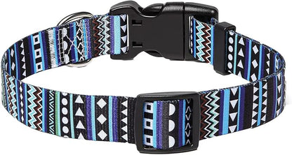 Mihqy Dog Collar with Bohemia Floral Tribal Geometric Patterns - Soft Ethnic Style Collar Adjustable for Small Medium Large Dogs (Bohemian Blue,XS)