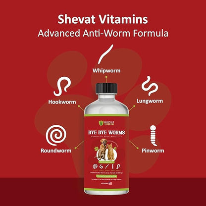 Bye Bye Worms – Advanced Dewormer for Cats & Dogs | Safe & Effective Liquid Worm Treatment | Chicken Flavor (120ML)