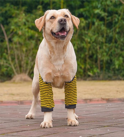 HDKUW Dog Elbow Protector for Calluses, Recovery Suit for Front Legs, Cone Collar Alternative to Stop Licking Wounds, Cover Sleeve for Small Medium Large Dogs - Black Yellow XL