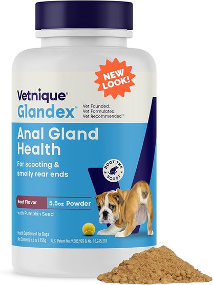 Vetnique Glandex for Dogs Anal Glands Supplement Powder Digestive Health with Fiber, Pumpkin, Digestive Enzymes & Dog Probiotics - Boot the Scoot (5.5oz Powder, Beef Liver)
