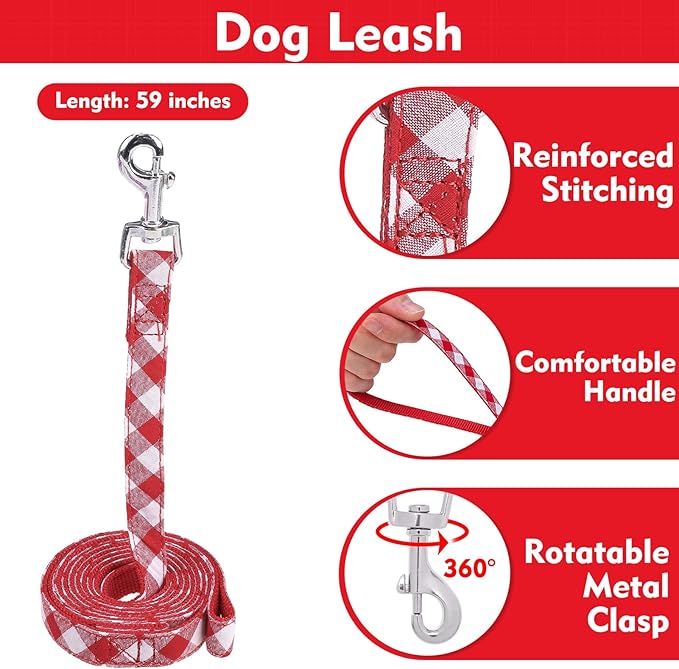 EXPAWLORER Cute Dog Harness and Leash Set - Red Girl Dog Harness Checkered Step-in Design, Easy Adjustable No-Choke Lightweight Breathable Vest for Puppy Small Dogs Cats Outdoor Walking, X-Small