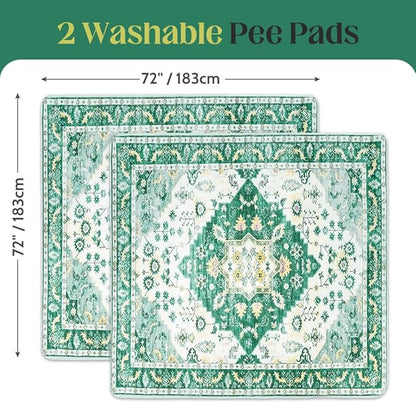 Washable Pee Pads for Dogs 2 Pack Reusable Puppy Training Pads 72"x72" Super Absorbent Waterproof Dog Training Pads, Non-Slip Potty Pads Whelping Pads Litter Mat Pet Supplies - Green Medallion